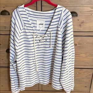 Aerie Striped Lace-Up top in Blue and White sz M